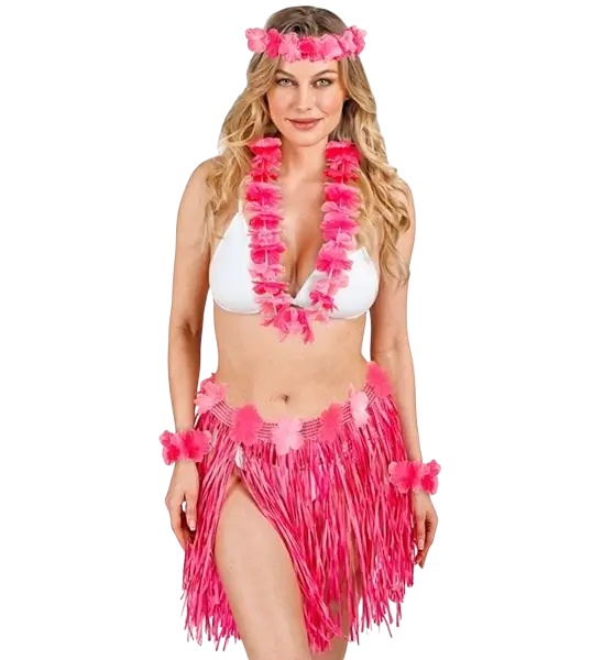 Kit déguisement hawaïenne rose – jupe hula et accessoires pour soirée tropicale