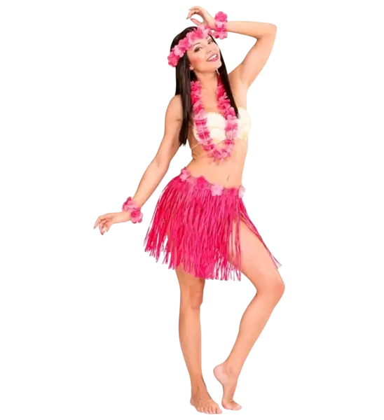 Kit déguisement hawaïenne rose – jupe hula et accessoires pour soirée tropicale