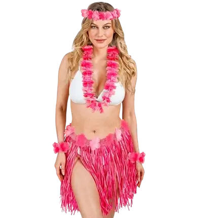 Kit déguisement hawaïenne rose – jupe hula et accessoires pour soirée tropicale