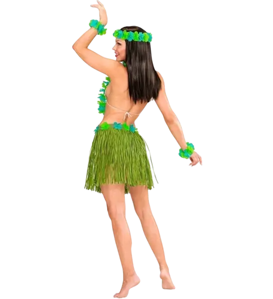 Kit hawaïen vert – jupe hula et accessoires pour soirée tropicale