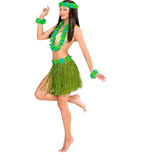 Kit hawaïen vert – jupe hula et accessoires pour soirée tropicale