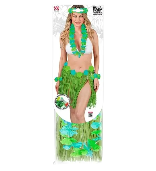 Kit hawaïen vert – jupe hula et accessoires pour soirée tropicale