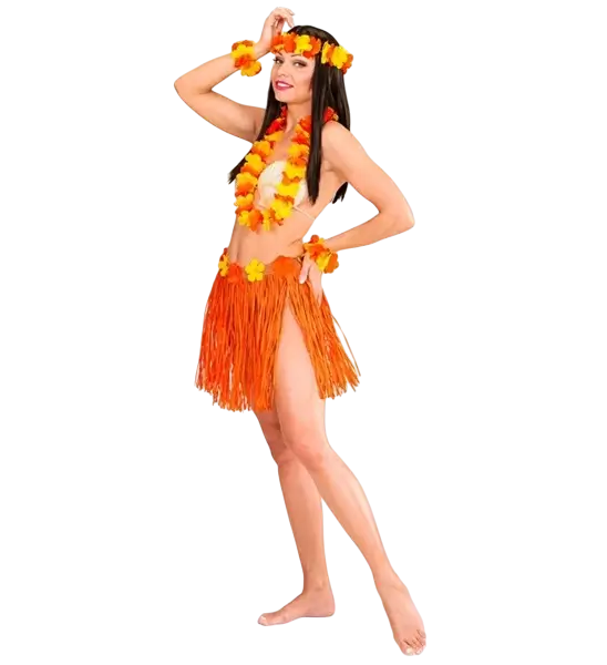Kit hawaïen orange – jupe hula et accessoires pour soirée tropicale, déguisement hawaïenne orange