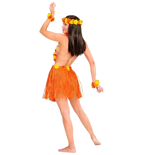 Kit hawaïen orange – jupe hula et accessoires pour soirée tropicale, déguisement hawaïenne orange