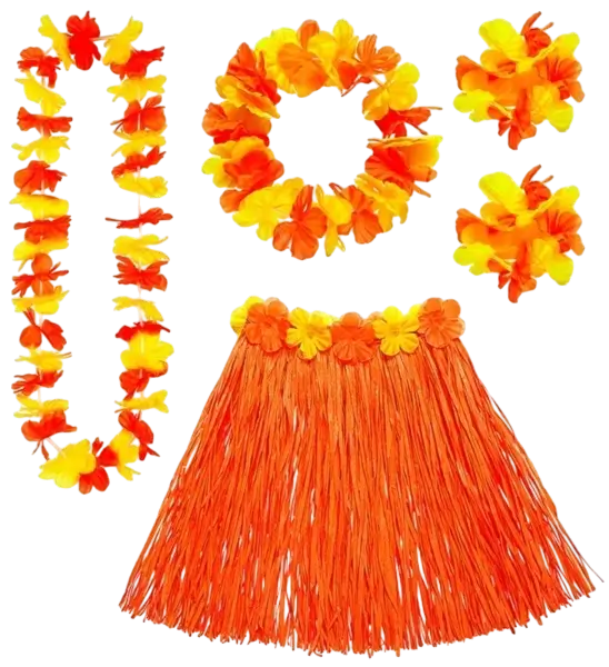 Kit hawaïen orange – jupe hula et accessoires pour soirée tropicale, déguisement hawaïenne orange