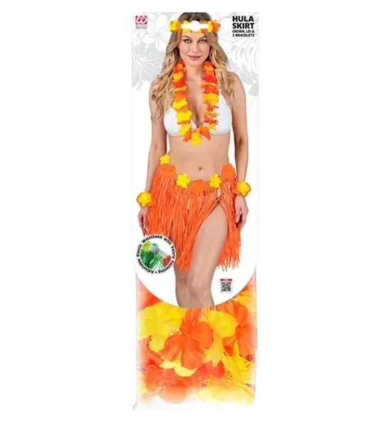 Kit hawaïen orange – jupe hula et accessoires pour soirée tropicale, déguisement hawaïenne orange