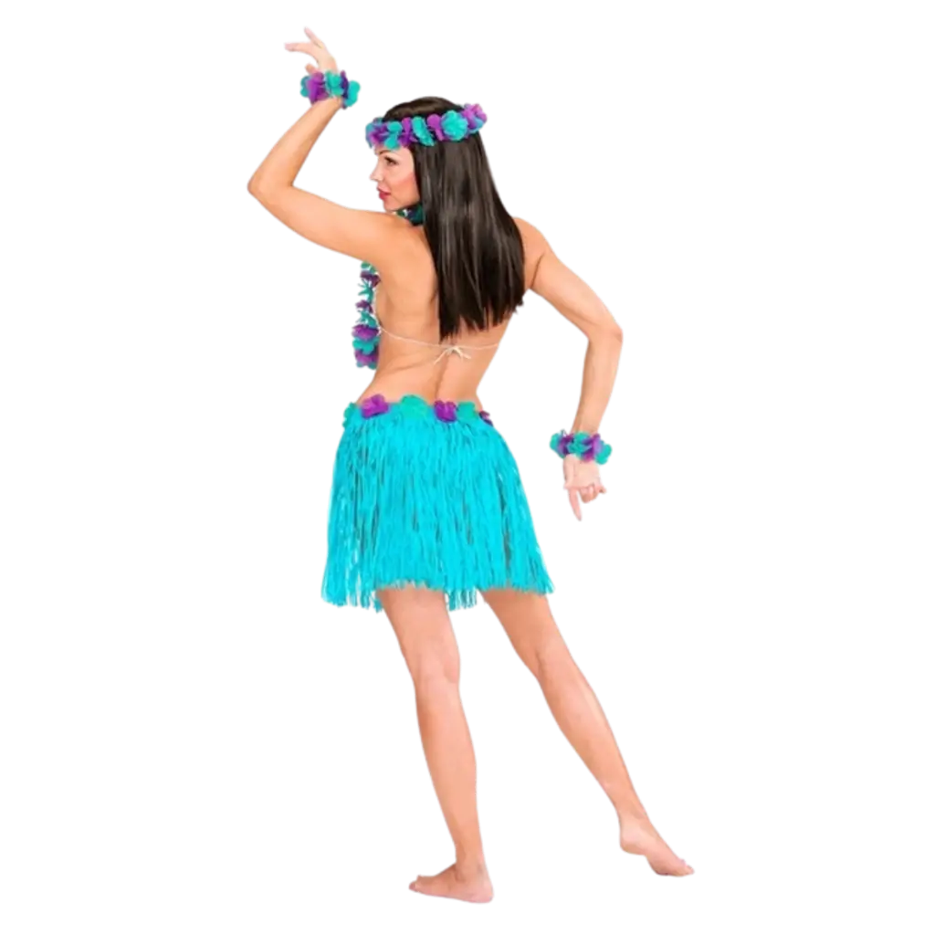 Kit hawaïen bleu – jupe hula et accessoires pour soirée tropicale