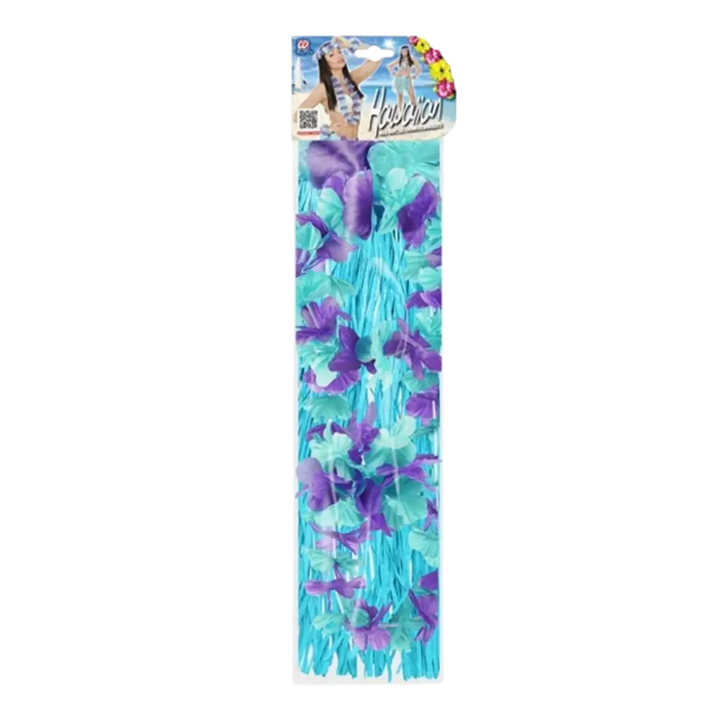 Kit hawaïen bleu – jupe hula et accessoires pour soirée tropicale