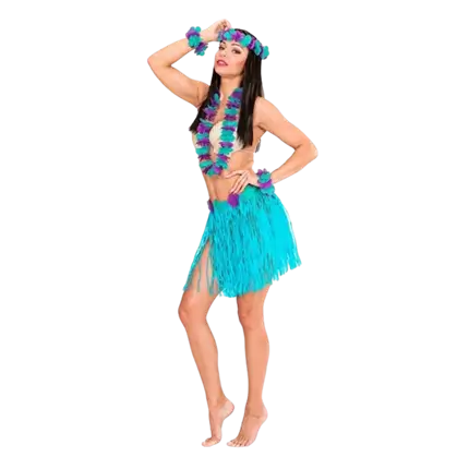 Kit hawaïen bleu – jupe hula et accessoires pour soirée tropicale