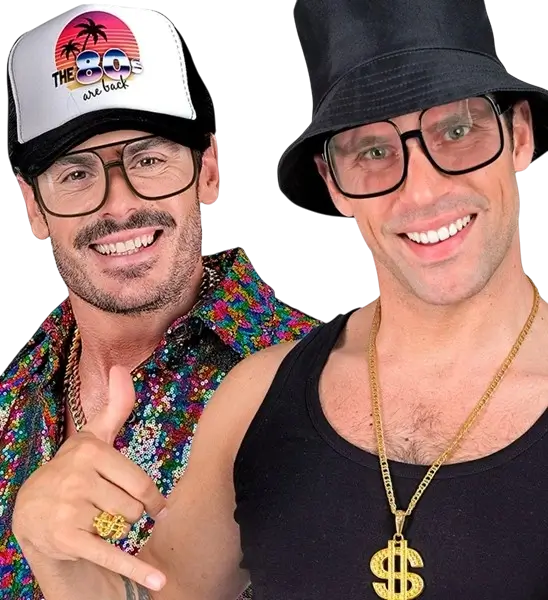 Lunettes hip-hop années 90 avec verres transparents – accessoire rétro pour soirée à thème