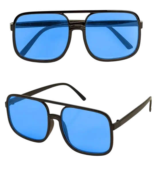 Lunettes hip-hop années 90 avec verres azur – accessoire rétro pour soirée à thème