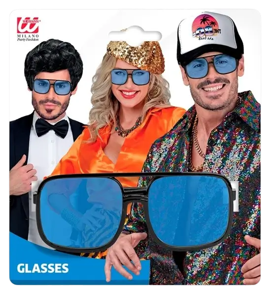 Lunettes hip-hop années 90 avec verres azur – accessoire rétro pour soirée à thème