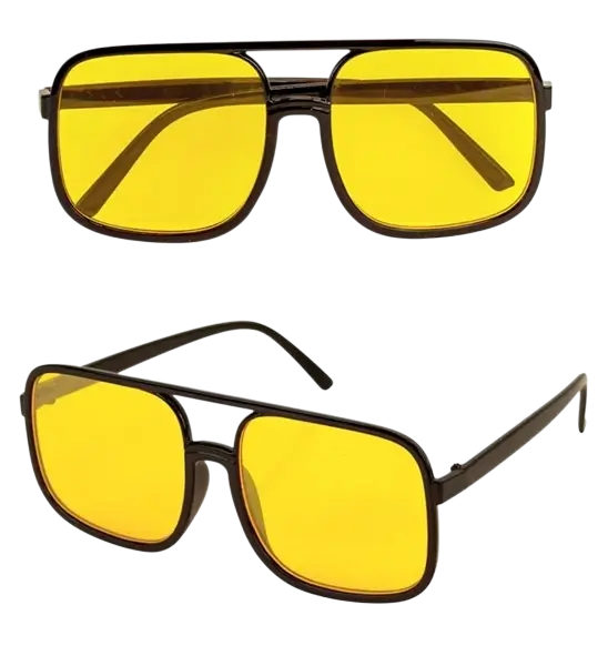 Lunettes hip-hop années 90 avec verres jaunes – accessoire rétro pour soirée à thème
