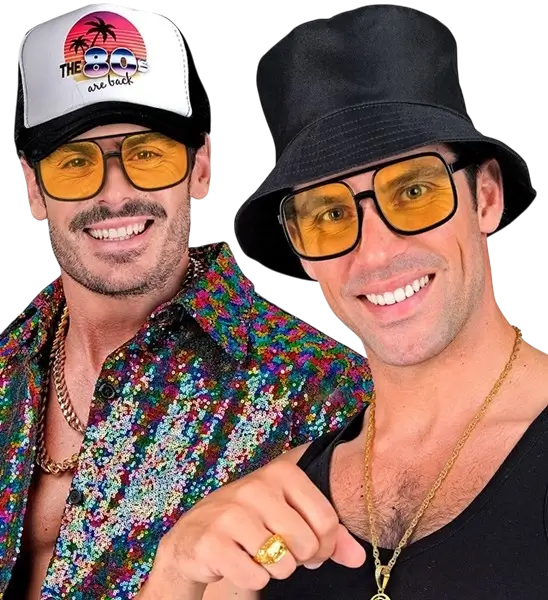 Lunettes hip-hop années 90 avec verres jaunes – accessoire rétro pour soirée à thème