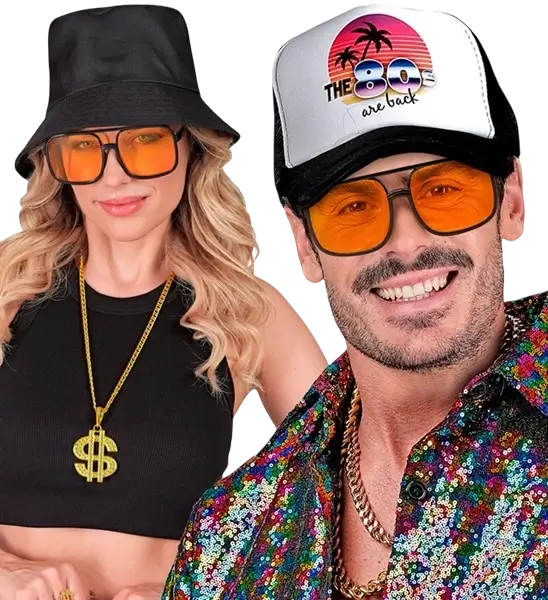 Lunettes hip-hop années 90 avec verres orange – accessoire rétro pour soirée à thème