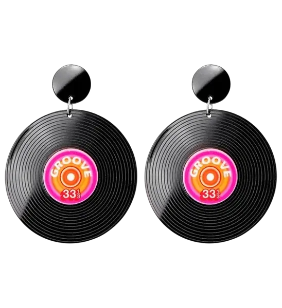 Boucles d'oreilles disque vinyle années 80 – Accessoire rétro pour déguisement et soirée à thème