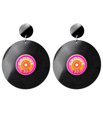Boucles d'oreilles disque vinyle années 80 – Accessoire rétro pour déguisement et soirée à thème