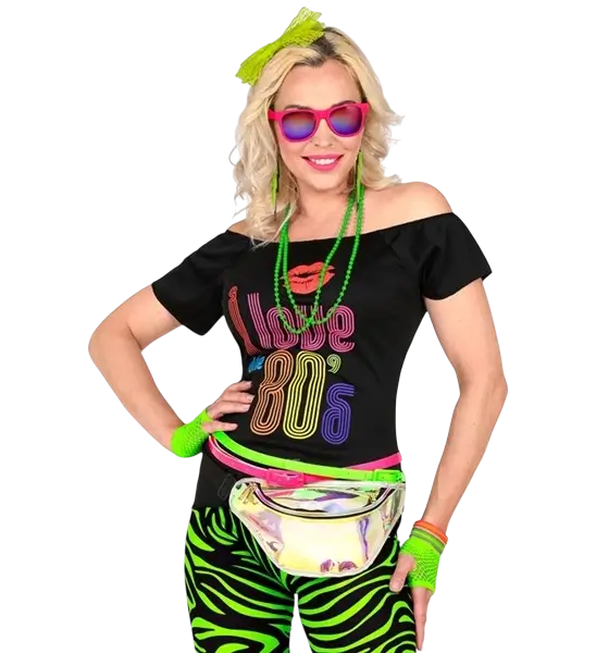 Kit d'accessoires mode années 80 vert fluo – bandeau, bijoux, mitaines et bracelets