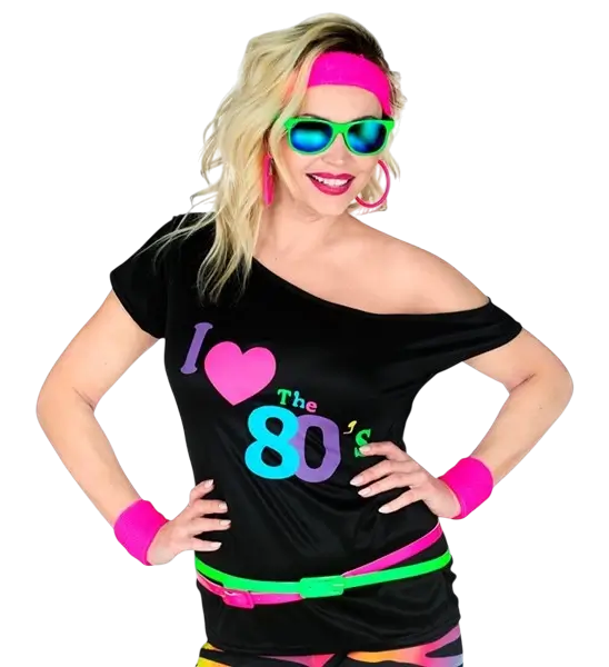T-shirt mode années 80 pour adulte – haut rétro pour soirée années 80 et festival - XXL