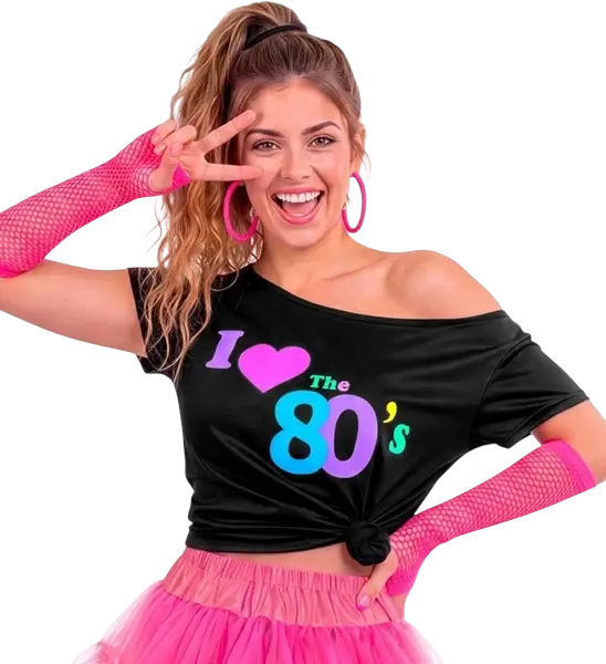T-shirt mode années 80 pour adulte – haut rétro pour soirée années 80 et festival - XXL