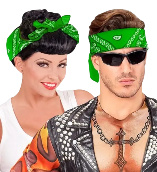 Bandana vert 55 x 55 cm en coton – accessoire pour déguisement, festival et soirée à thème