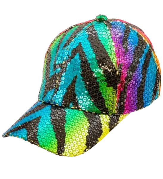 Casquette à paillettes motif tigre arc-en-ciel – accessoire festif pour festival, carnaval et soirée à thème