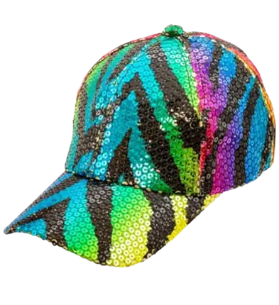 Casquette à paillettes motif tigre arc-en-ciel – accessoire festif pour festival, carnaval et soirée à thème