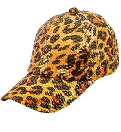 Casquette à sequins, motif léopard orange