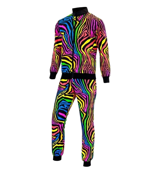 Déguisement Années 80 Animalier Arc-en-Ciel Fluo – Ensemble Veste &amp; Pantalon