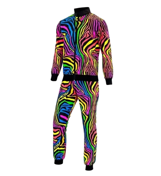 Survêtement fluo arc-en-ciel animalier pour adulte – veste et pantalon- L