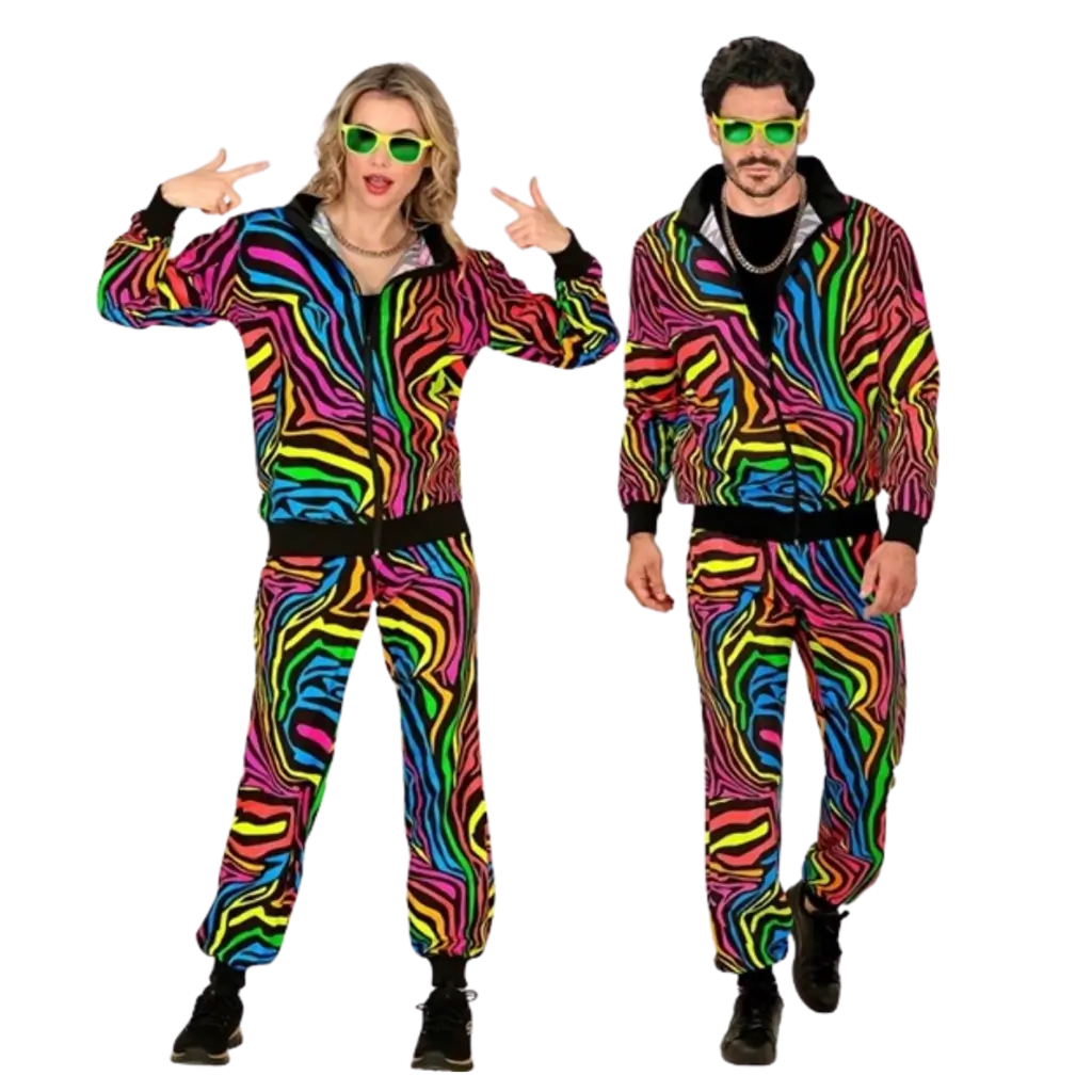 Survêtement fluo arc-en-ciel animalier pour adulte – veste et pantalon - XL