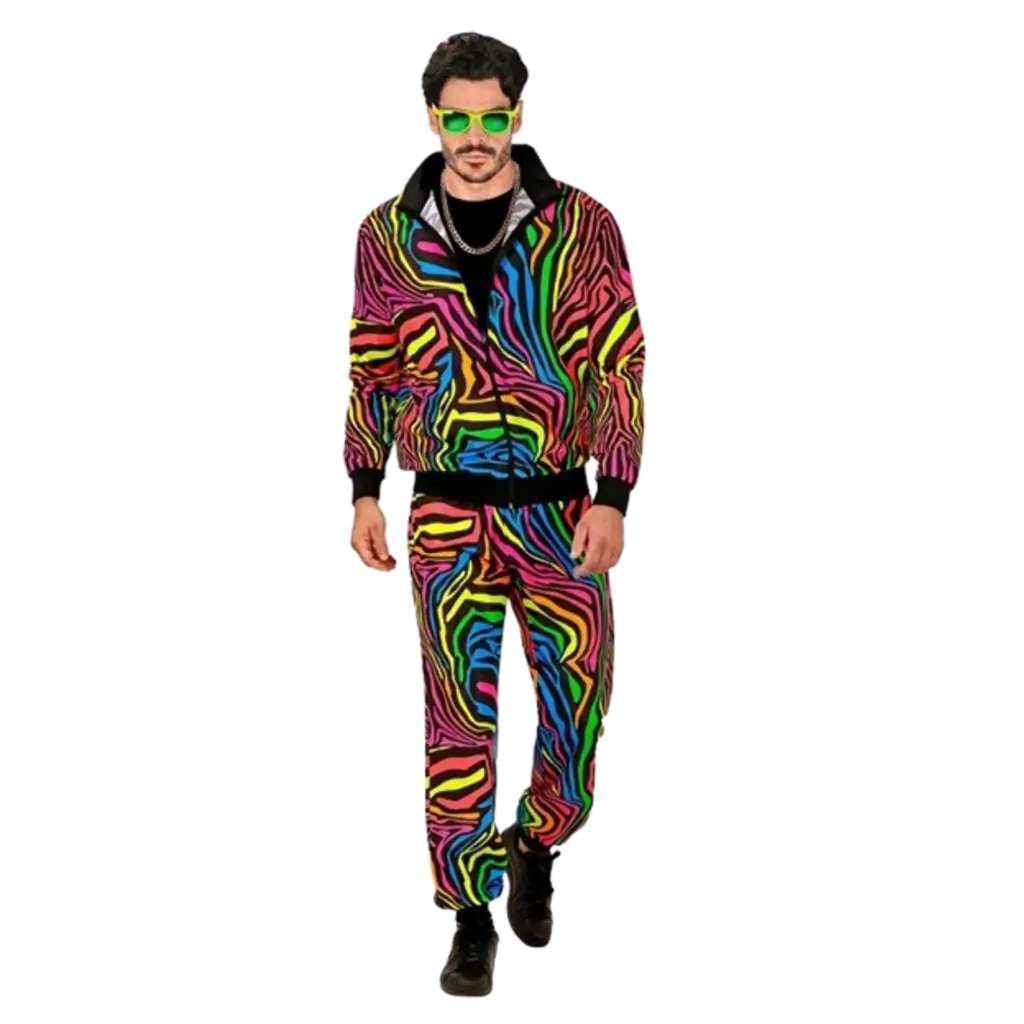 Survêtement fluo arc-en-ciel animalier pour adulte – veste et pantalon - XL