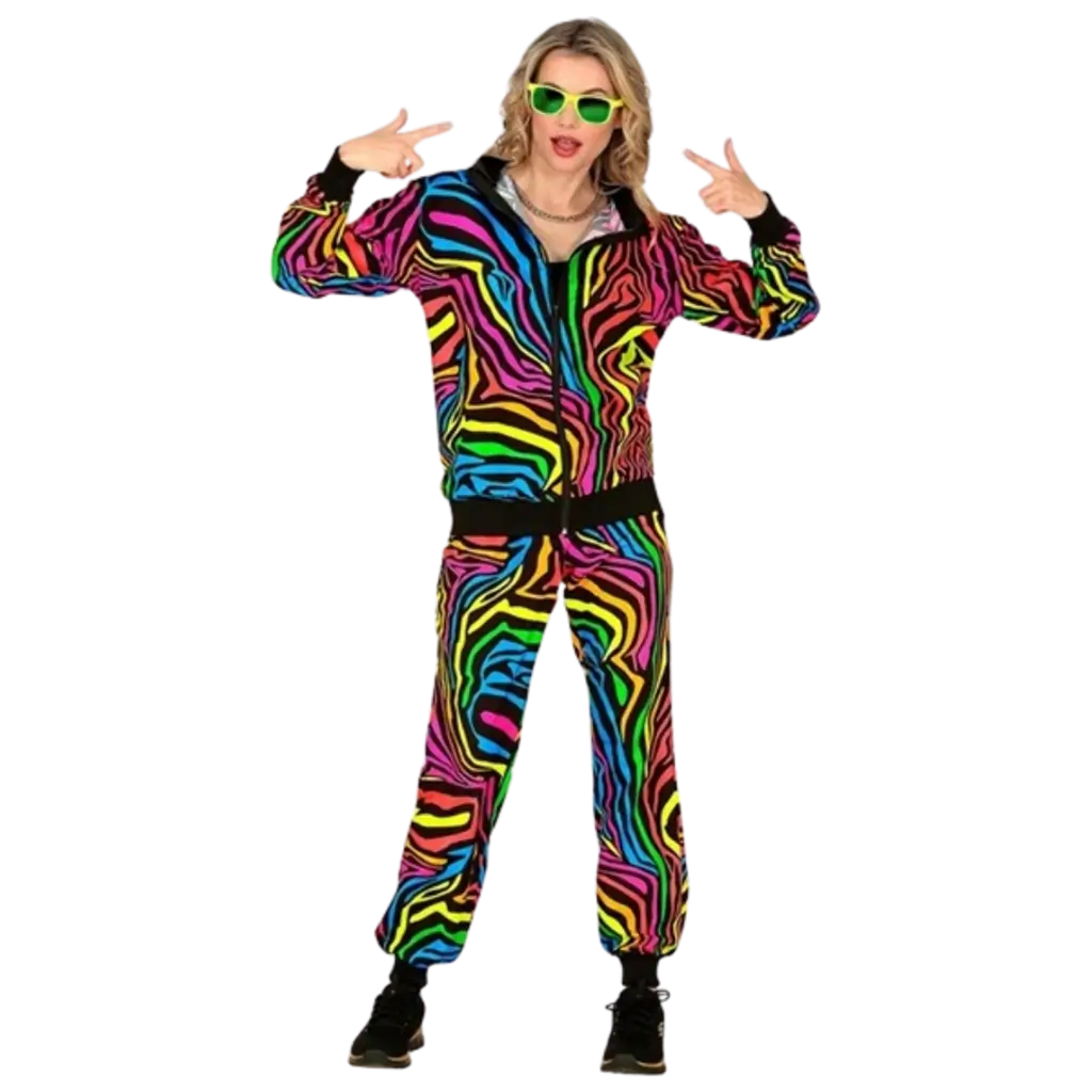 Survêtement fluo arc-en-ciel animalier pour adulte – veste et pantalon - XL