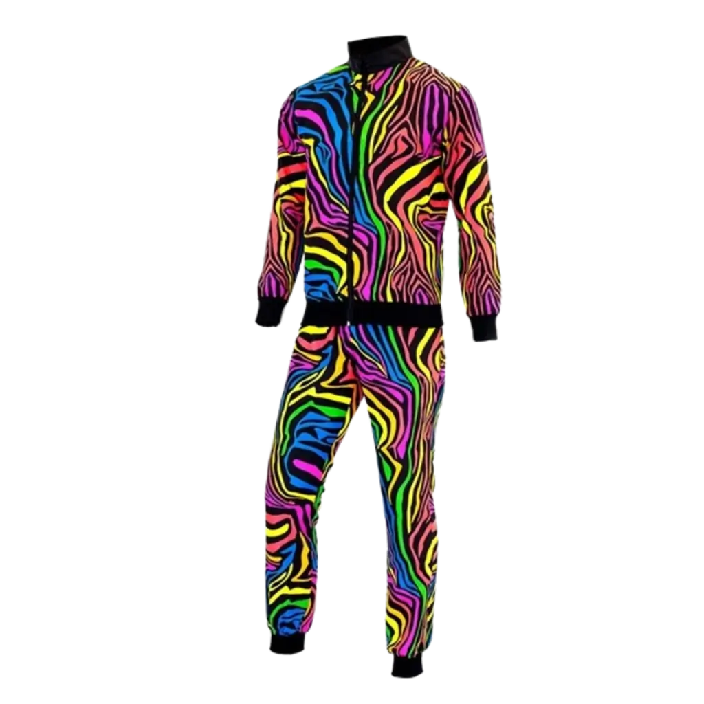 Survêtement fluo arc-en-ciel animalier pour adulte – veste et pantalon - XL