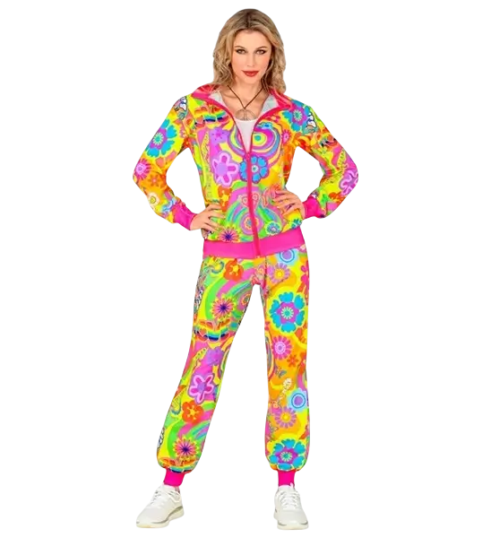 Déguisement hippie Groovy Love fluo pour adulte – veste et pantalon années 70 - S