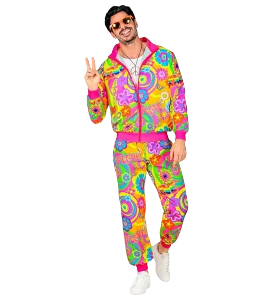 Déguisement hippie Groovy Love fluo pour adulte – veste et pantalon années 70 - M