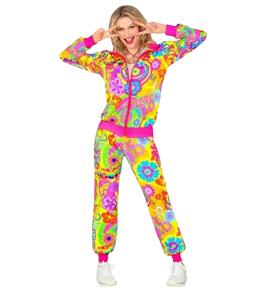 Déguisement hippie Groovy Love fluo pour adulte – veste et pantalon années 70 - M