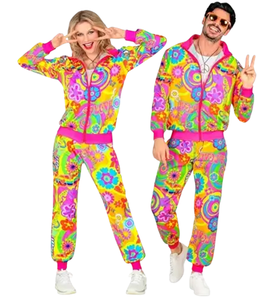 Déguisement hippie Groovy Love fluo pour adulte – veste et pantalon années 70 - L