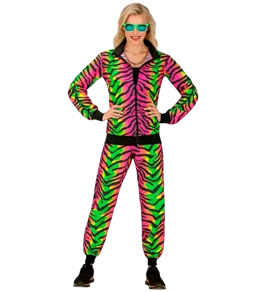 Déguisement Animalier Rave fluo adulte – veste et pantalon pour festival et soirée à thème zèbre fluo - M
