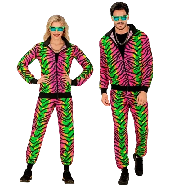 Déguisement Animalier Rave fluo adulte – veste et pantalon pour festival et soirée à thème zèbre fluo - XL