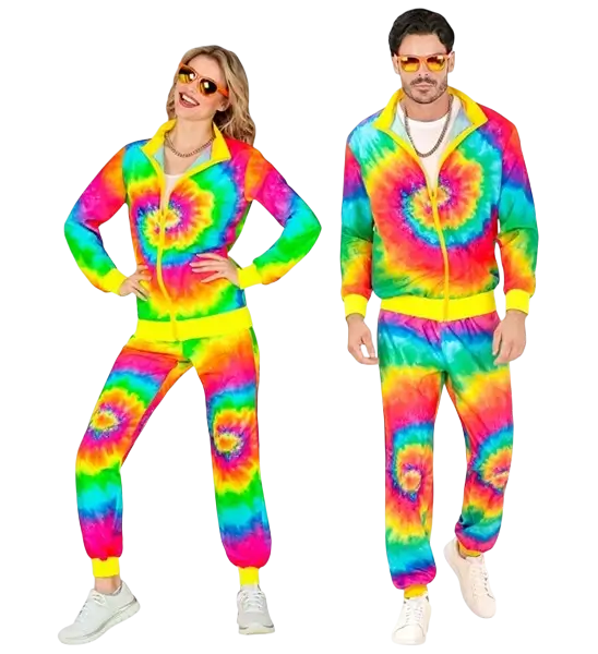 Déguisement Hippie Psychédélique Tie &amp; Dye Fluo Adulte – Veste &amp; Pantalon