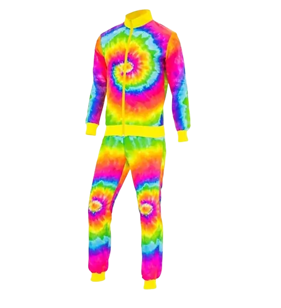 Déguisement Hippie Psychédélique Tie &amp; Dye Fluo Adulte – Veste &amp; Pantalon