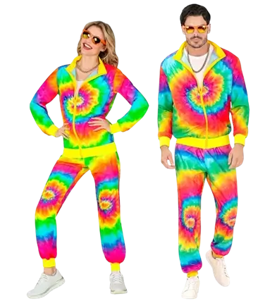 Déguisement Hippie Psychédélique Tie &amp; Dye Fluo Adulte – Veste &amp; Pantalon