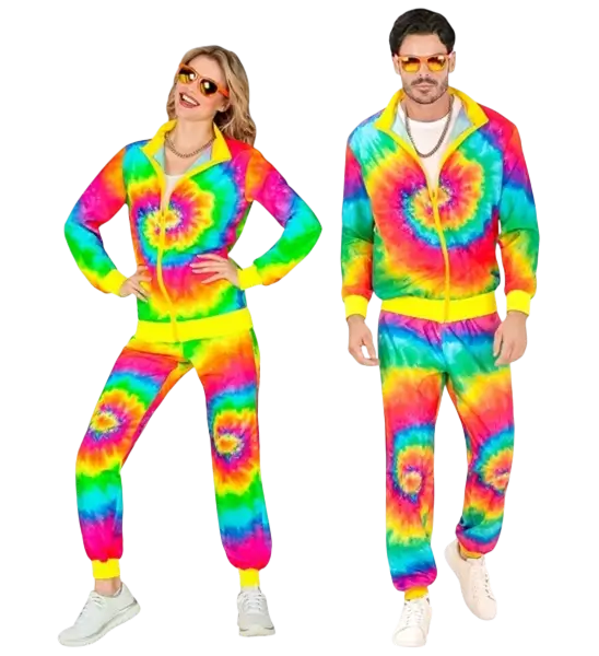 Déguisement hippie psychédélique Tie &amp; Dye fluo adulte – veste et pantalon - L