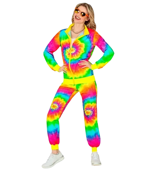 Déguisement hippie psychédélique Tie &amp; Dye fluo adulte – veste et pantalon - L