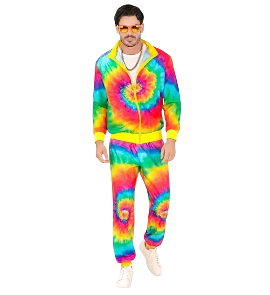 Déguisement hippie psychédélique Tie &amp; Dye fluo adulte – veste et pantalon - L