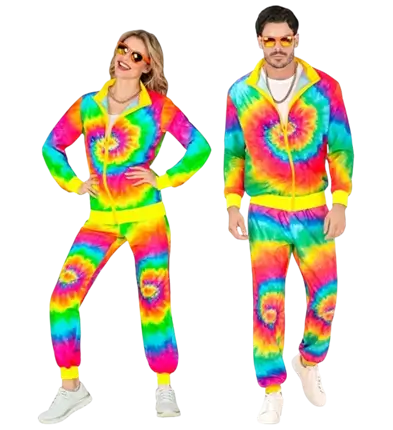 Déguisement hippie psychédélique Tie &amp; Dye fluo adulte – veste et pantalon - L