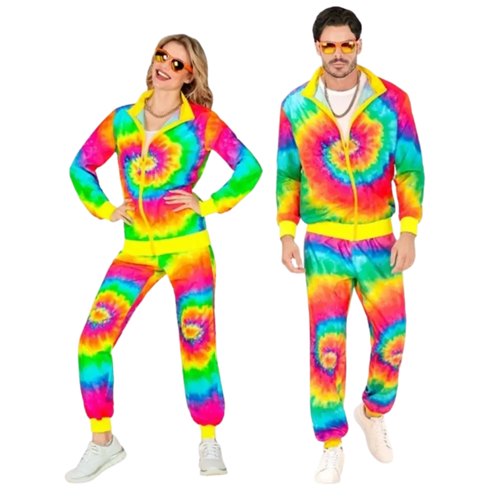 Déguisement Hippie Psychédélique Tie Dye Fluo – Ensemble Veste &amp; Pantalon Années 70