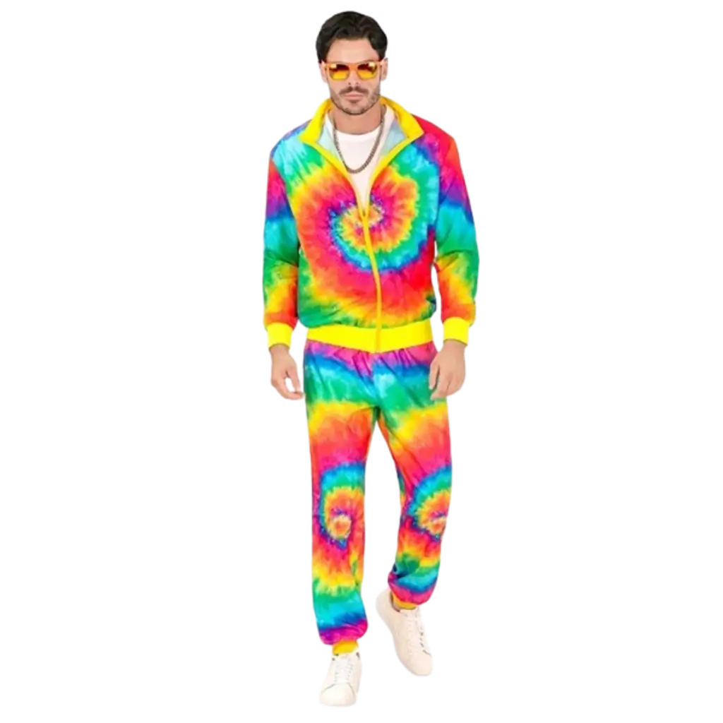 Déguisement Hippie Psychédélique Tie Dye Fluo – Ensemble Veste &amp; Pantalon Années 70