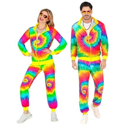 Déguisement Hippie Psychédélique Tie Dye Fluo – Ensemble Veste &amp; Pantalon Années 70